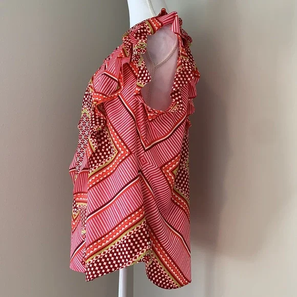 Banana Republic | Moroccan Tile Printed Ruffle Blouse | Pink Multi | XL - Picture 3 of 7